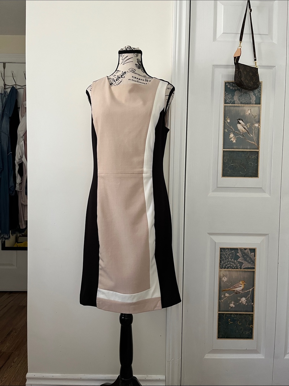 Sleeveless Colorblock Midi Dress in Blush, Black & White